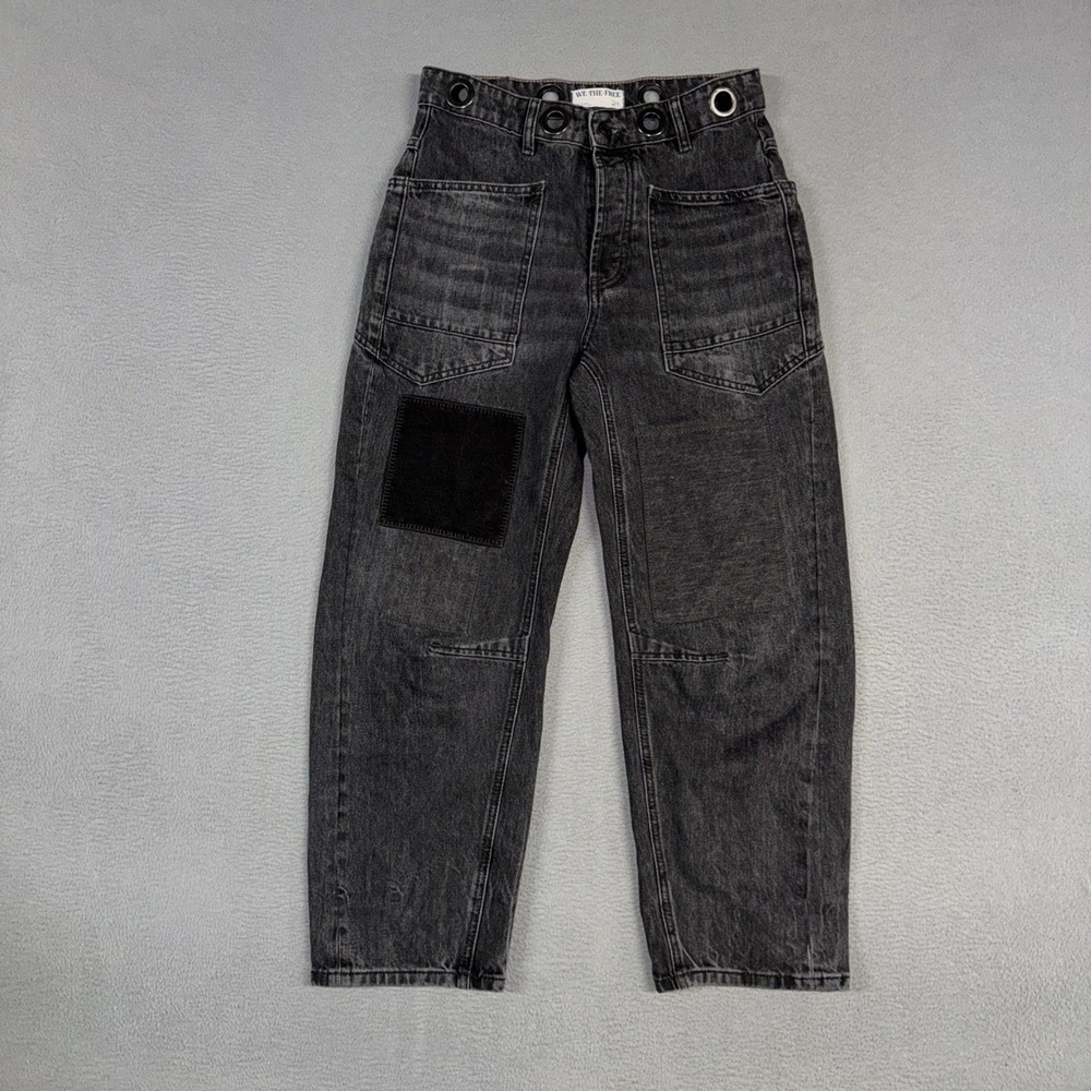 We The Free Jeans Womens (Fits 29) Gray Moxie Barrel Patchwork Denim No Belt